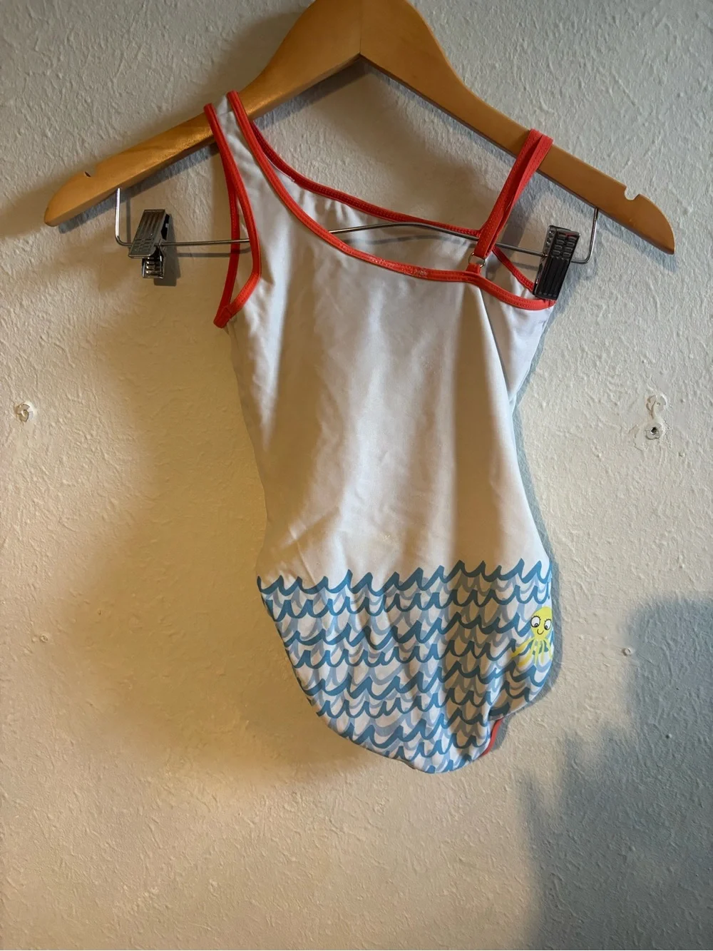 Kids One-Piece Swimsuit with Mermaid Graphic - White & Blue